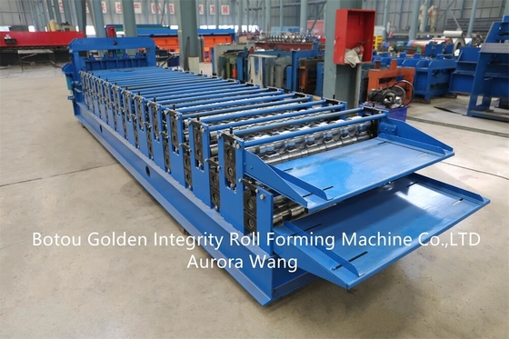 Rolo trapezoidalmente combinado do material de construção da telha de telhado da maquinaria do material de construção da dupla camada que forma a máquina